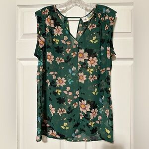CAbi Green Floral Blouse